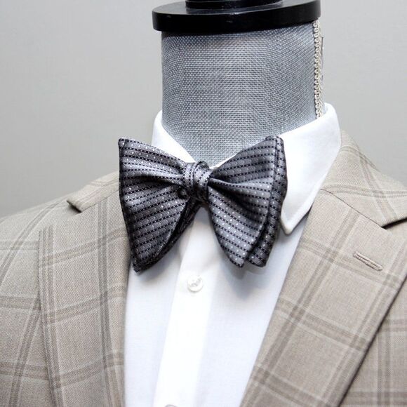 Men's Self-tied Bow Tie 100%Silk Big Butterfly S634 grey Ornament - Picture 9 of 16